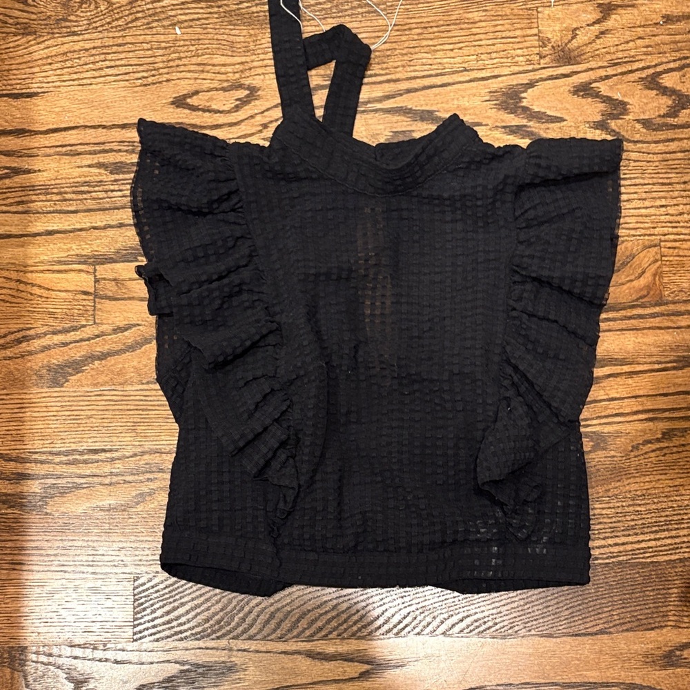 Anthropologie Black Textured Ruffle Blouse